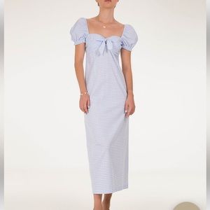 Stefania Vaidani Blue Checkered Bodycon Ruffle Sleeve dress S